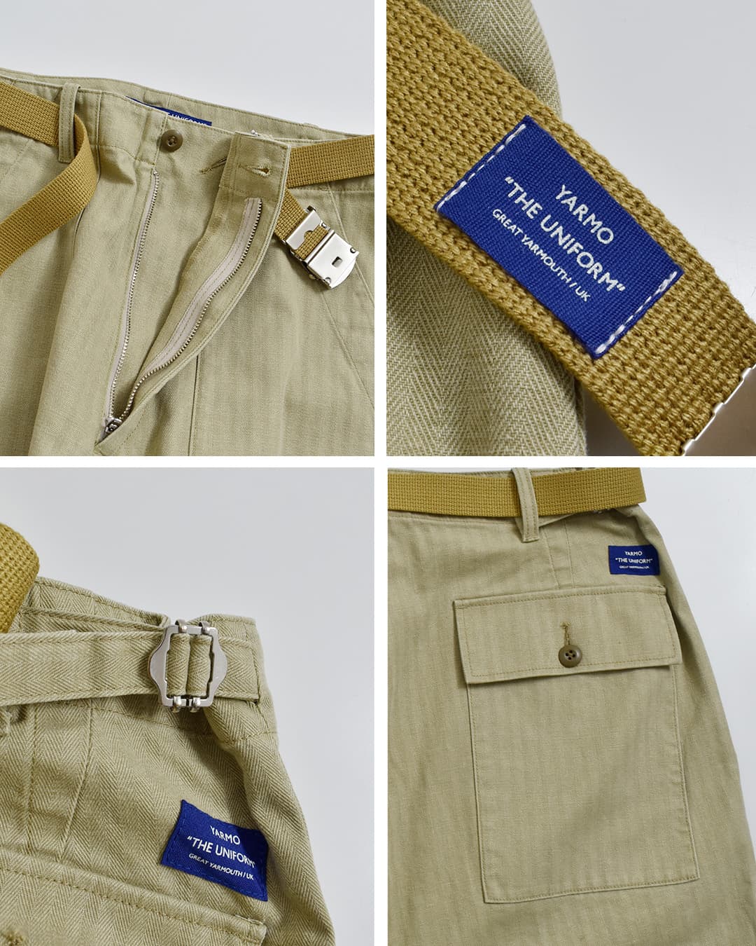 Yarmo THE UNIFORM(ヤーモザユニフォーム)コットン ヘリンボーン ベルト付き フィールドパンツ ytu-26aw-tr4he