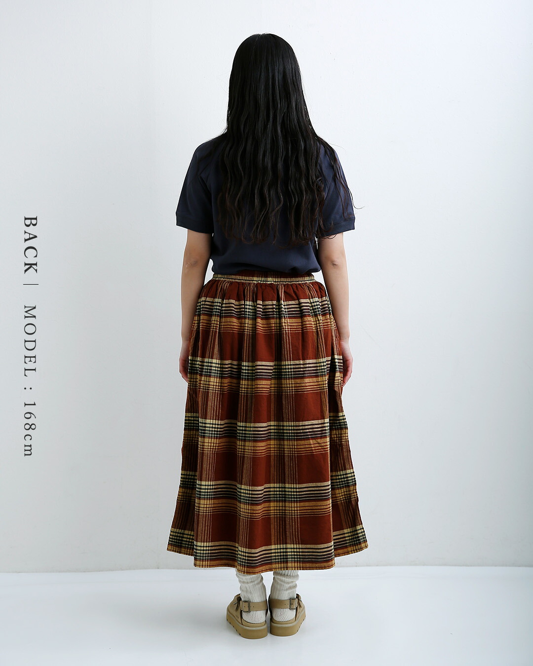 or slowコットン リネン オリジナル チェック ギャザー スカート 00-4003-same1