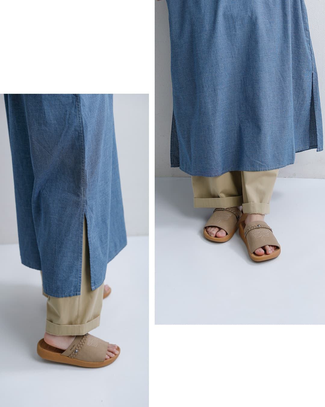 or slow(オアスロウ)コットンシャンブレー 七分袖 プルオーバー ワンピース 00-9551