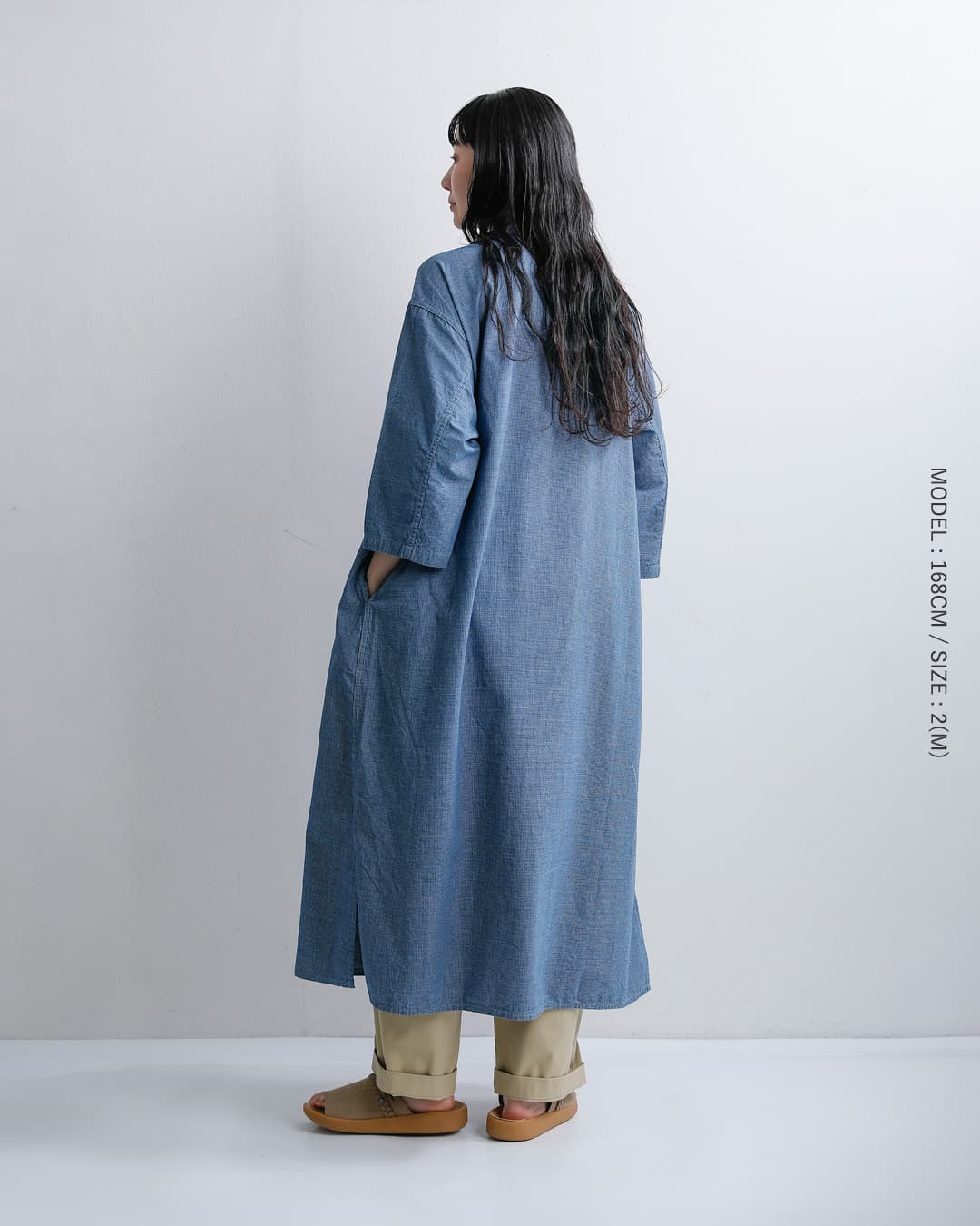 or slow(オアスロウ)コットンシャンブレー 七分袖 プルオーバー ワンピース 00-9551