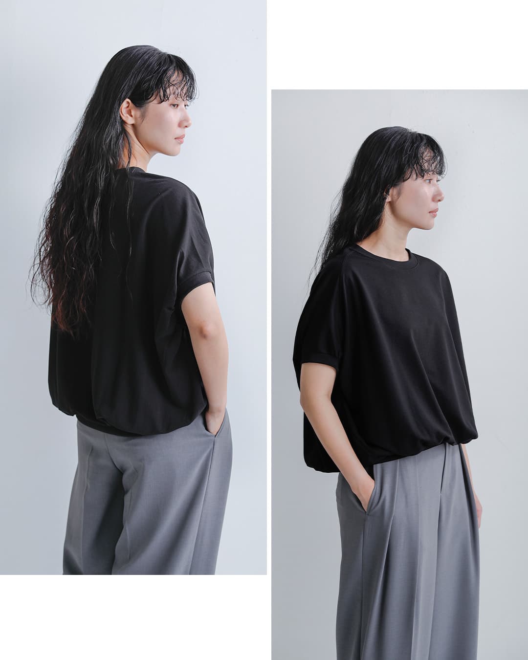 Squadyライト ミニ裏毛 ギャザー ドルマン Tシャツ 001-5867
