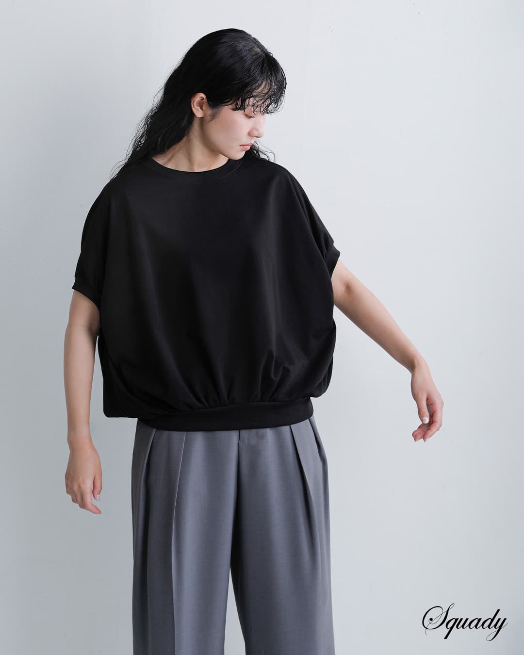 Squadyライト ミニ裏毛 ギャザー ドルマン Tシャツ 001-5867