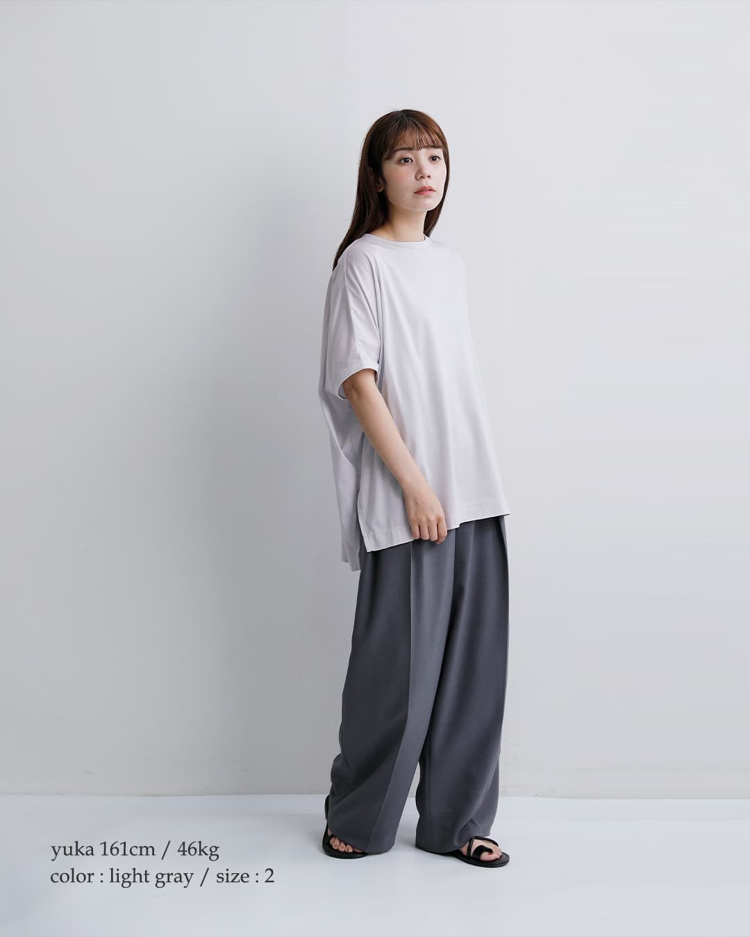Squady(スカディ)コットン シルケット天竺 スリット Tシャツ 002-6831