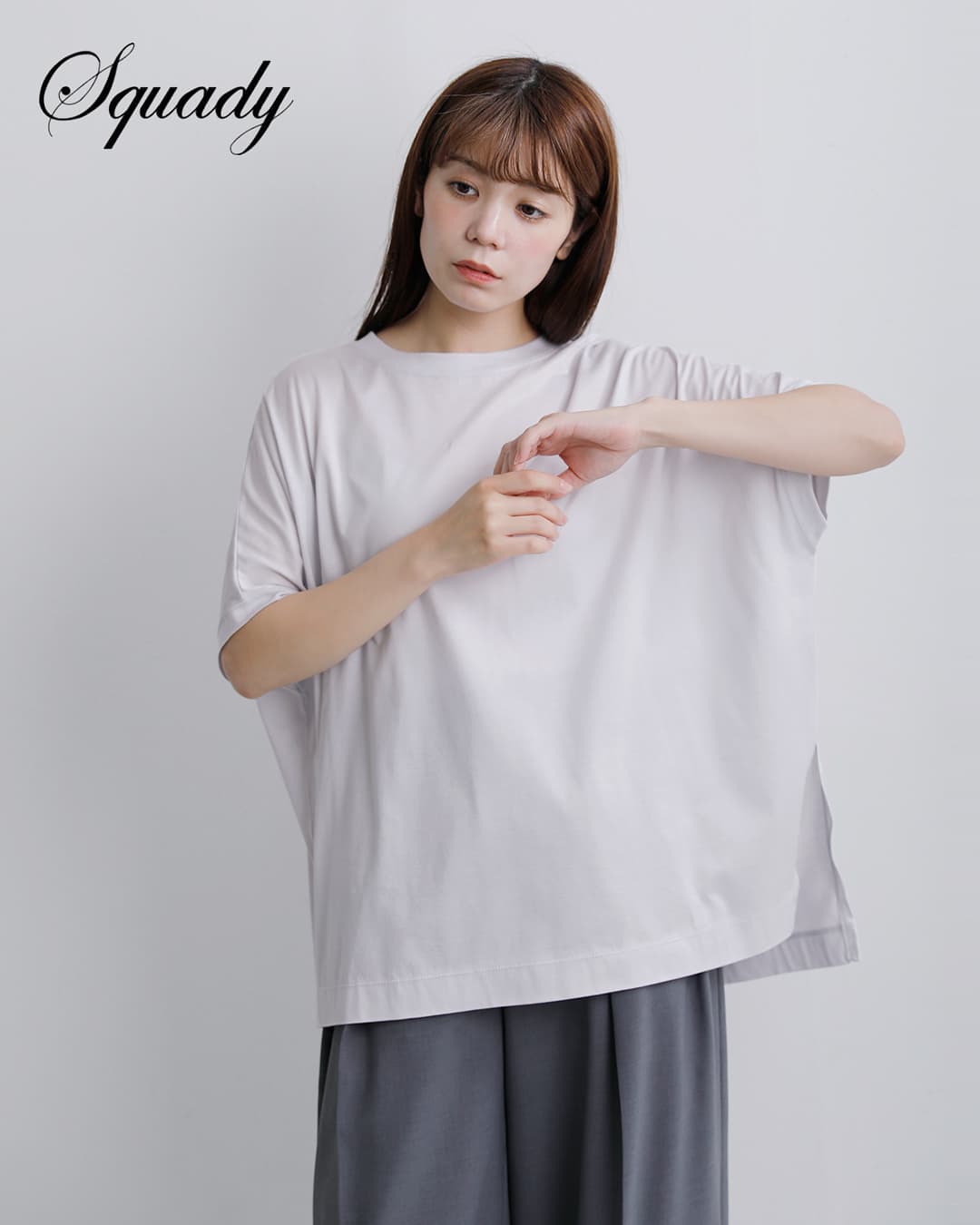 Squady(スカディ)コットン シルケット天竺 スリット Tシャツ 002-6831