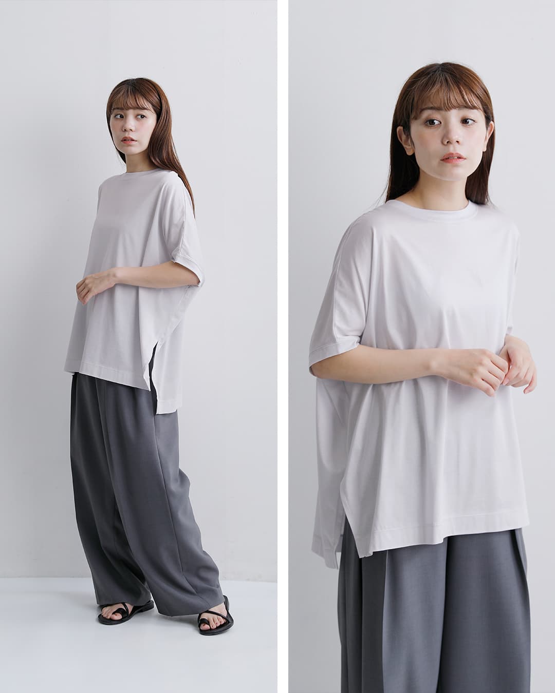 Squady(スカディ)コットン シルケット天竺 スリット Tシャツ 002-6831