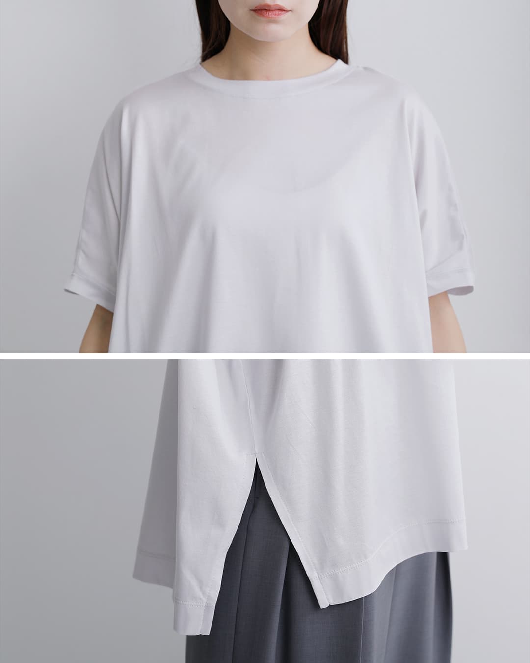 Squady(スカディ)コットン シルケット天竺 スリット Tシャツ 002-6831