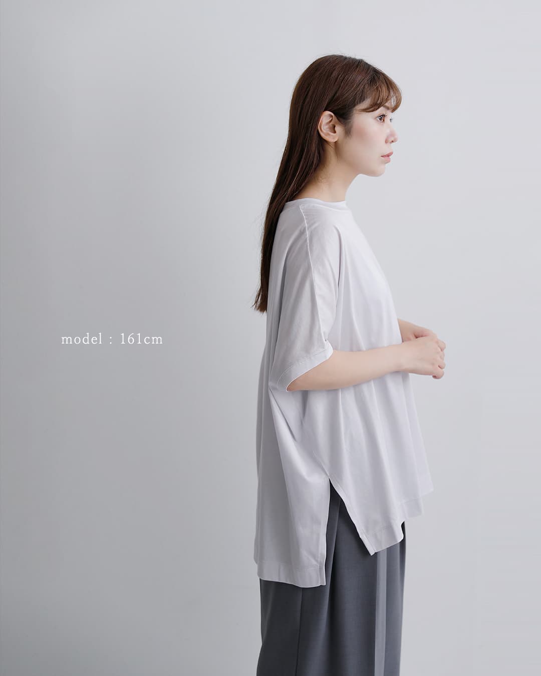 Squady(スカディ)コットン シルケット天竺 スリット Tシャツ 002-6831