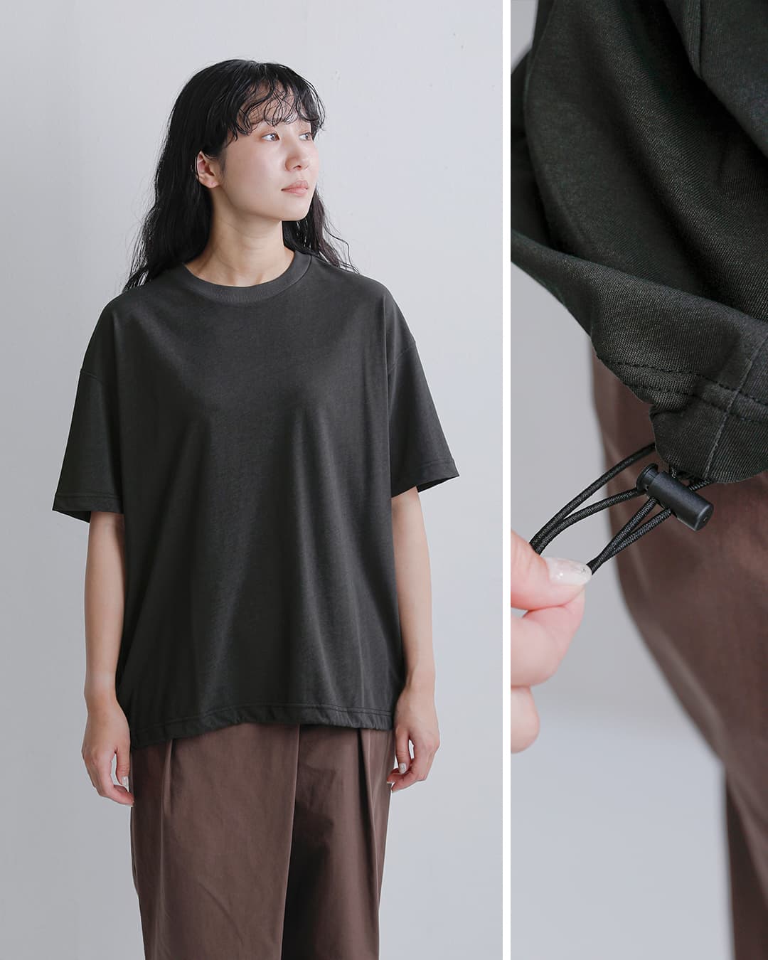 NEW]Squady スカディ コットン レアルツイスト 裾ゴムスピンドル T