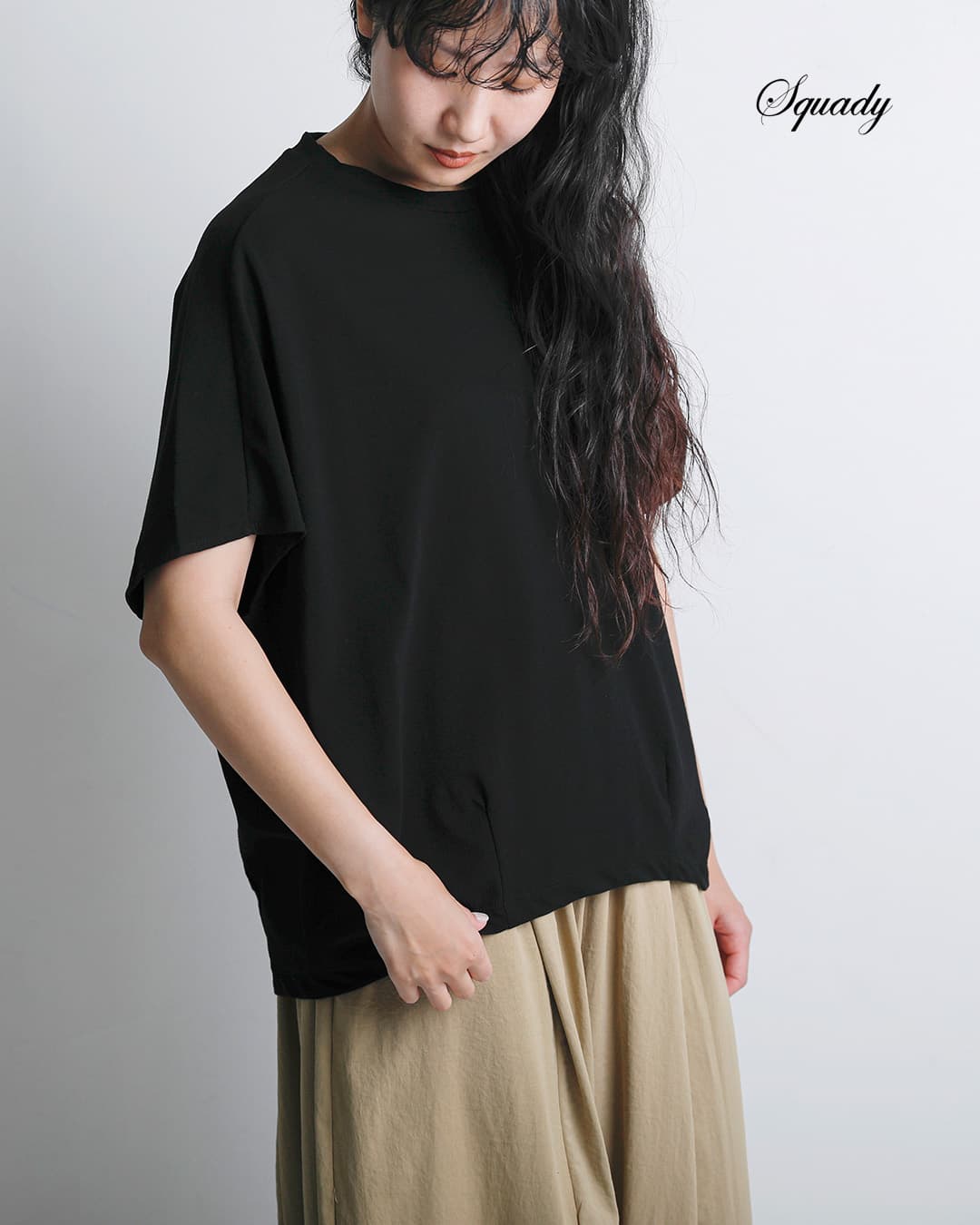 Squadyコットン レアルツイスト コクーン フレンチ Tシャツ 002-6833