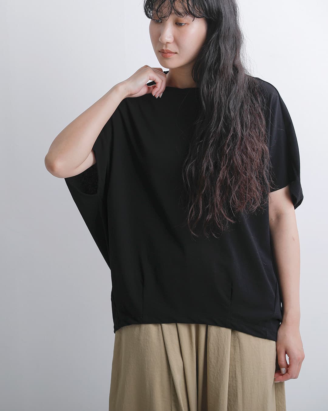 Squadyコットン レアルツイスト コクーン フレンチ Tシャツ 002-6833