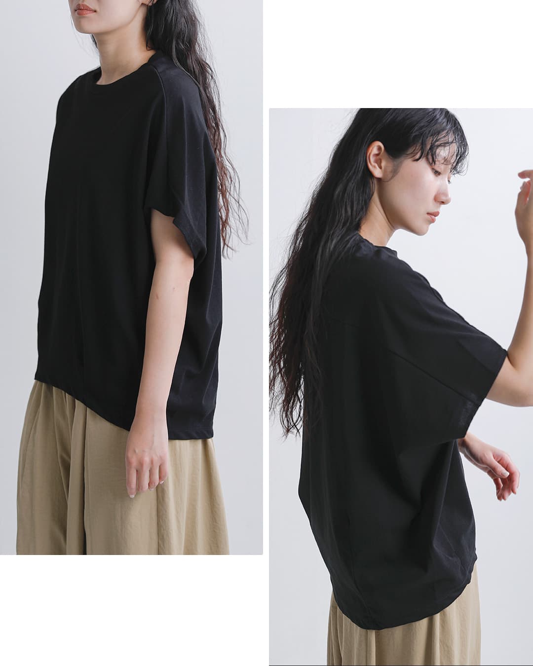 Squadyコットン レアルツイスト コクーン フレンチ Tシャツ 002-6833