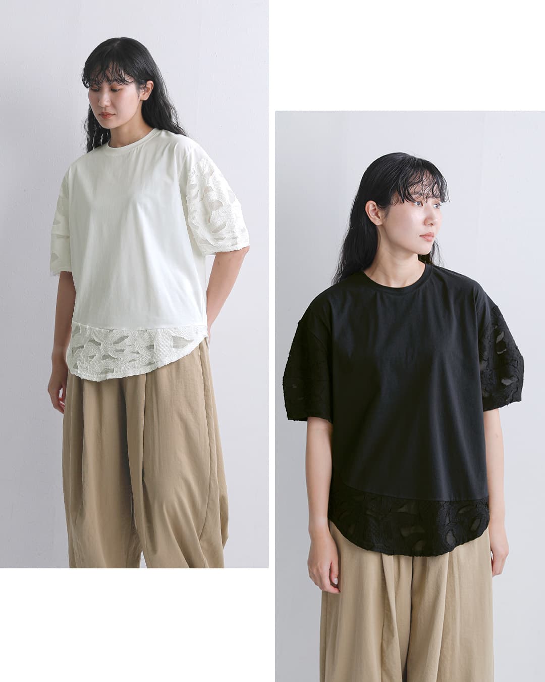 Squadyカットジャガード 切替パフスリーブ ブラウス 002-6838