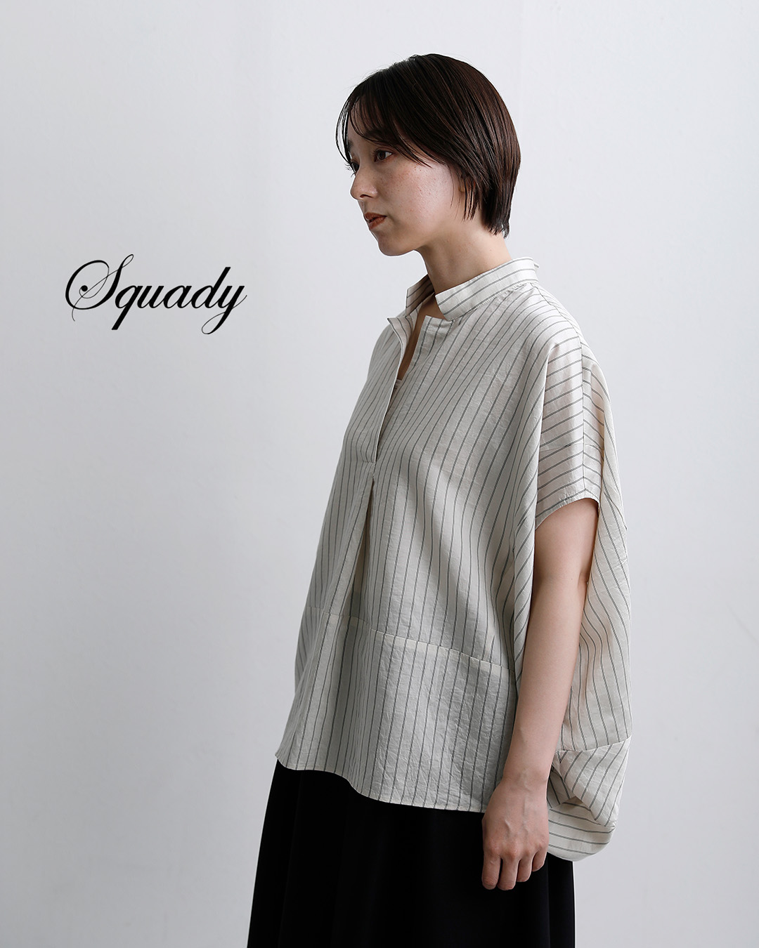 Squadyワッシャー ストライプ スキッパー シャツ 009-1258
