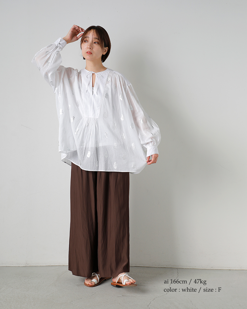 ne Quittez pas(ヌキテパ)コットンボイルフラワー箔プリントギャザーブラウスCottonVoileFoilFlowerPrintGatherBlouse010100cm1