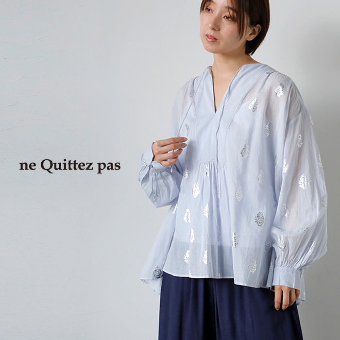 ne Quittez pas(ヌキテパ)コットンボイルフラワー箔プリントギャザーブラウスCottonVoileFoilFlowerPrintGatherBlouse010100cm1
