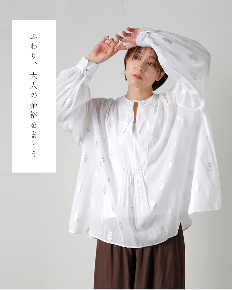 ne Quittez pas(ヌキテパ)コットンボイルフラワー箔プリントギャザーブラウスCottonVoileFoilFlowerPrintGatherBlouse010100cm1
