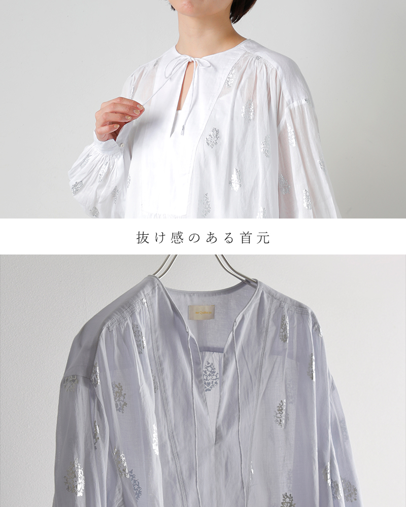 ne Quittez pas(ヌキテパ)コットンボイルフラワー箔プリントギャザーブラウスCottonVoileFoilFlowerPrintGatherBlouse010100cm1