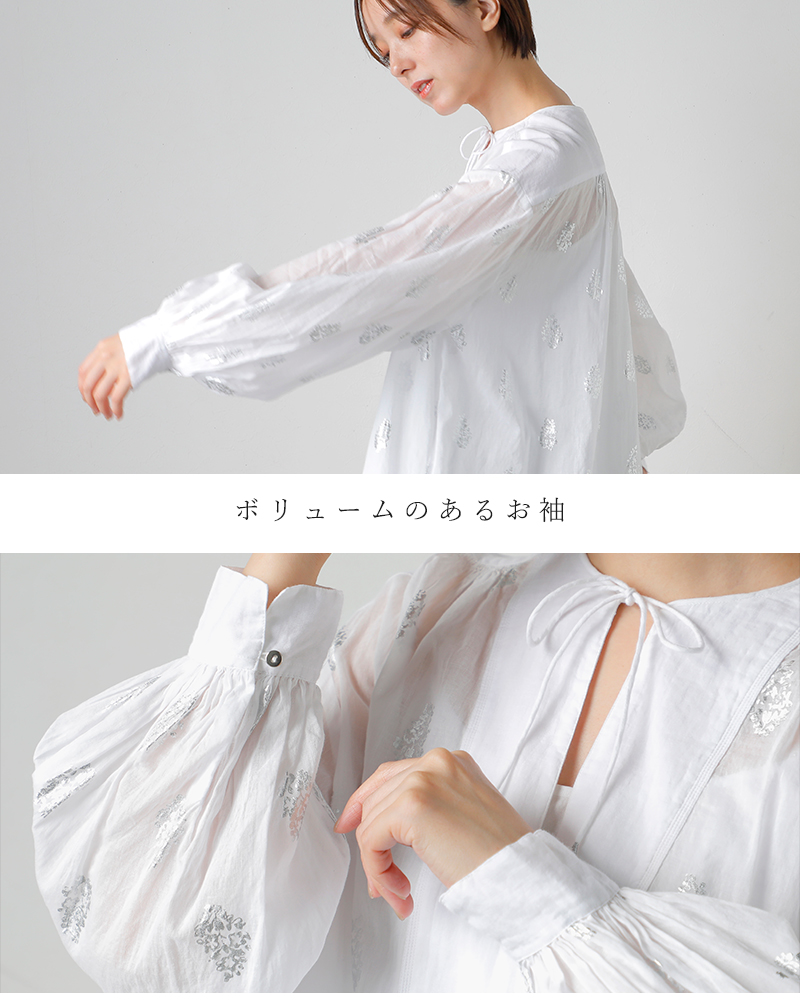 ne Quittez pas(ヌキテパ)コットンボイルフラワー箔プリントギャザーブラウスCottonVoileFoilFlowerPrintGatherBlouse010100cm1