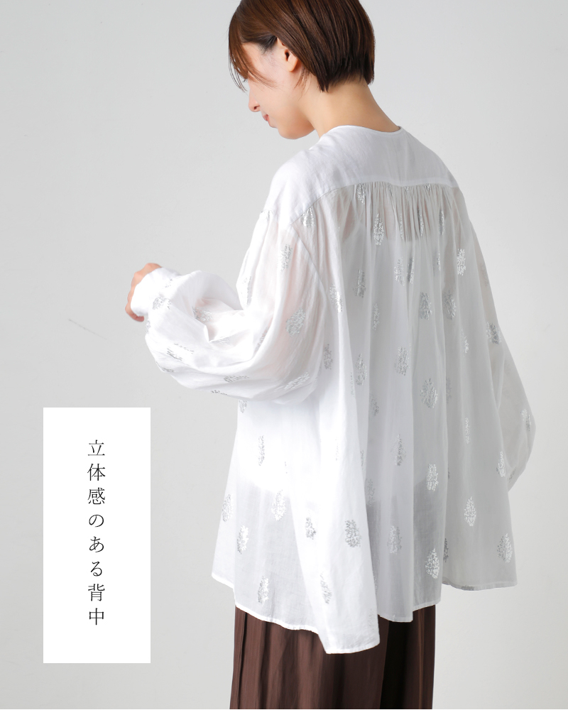 ne Quittez pas(ヌキテパ)コットンボイルフラワー箔プリントギャザーブラウスCottonVoileFoilFlowerPrintGatherBlouse010100cm1
