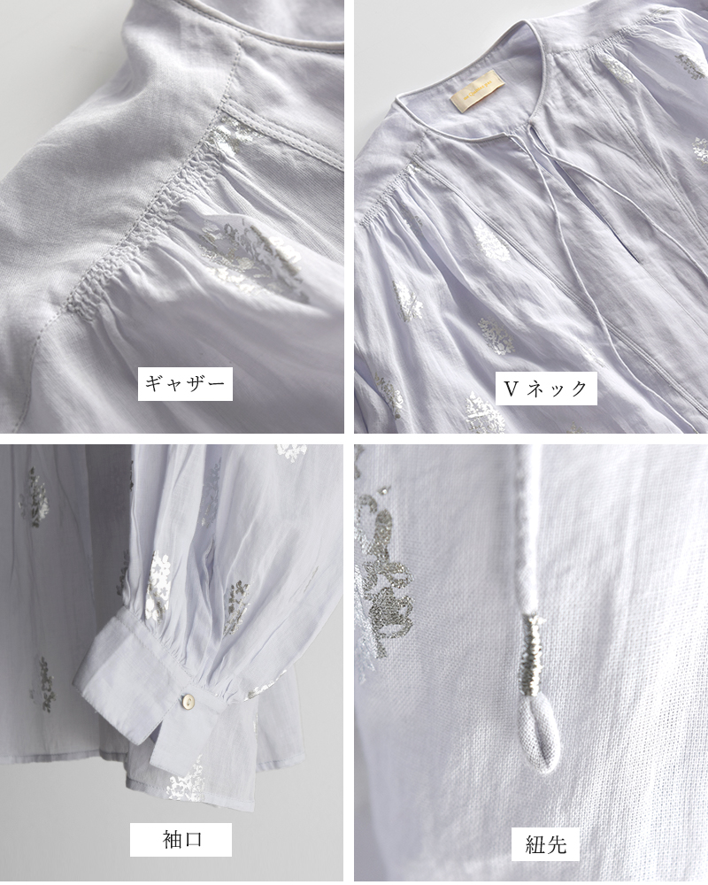 ne Quittez pas(ヌキテパ)コットンボイルフラワー箔プリントギャザーブラウスCottonVoileFoilFlowerPrintGatherBlouse010100cm1