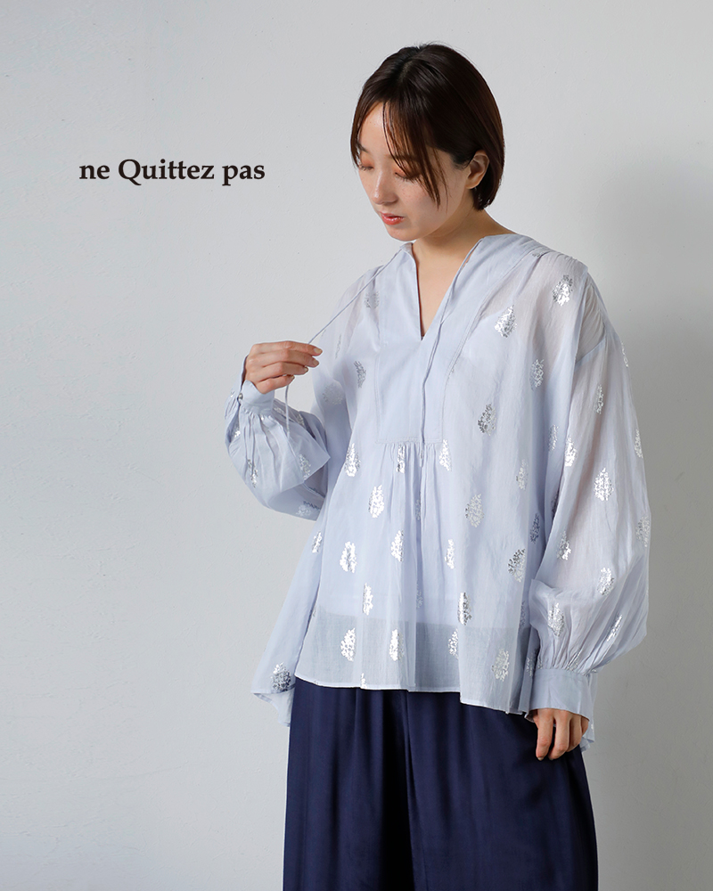 ne Quittez pas(ヌキテパ)コットンボイルフラワー箔プリントギャザーブラウスCottonVoileFoilFlowerPrintGatherBlouse010100cm1