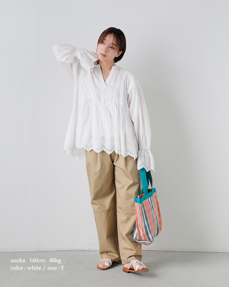ne Quittez pas(ヌキテパ)コットンボイルホワイトクローバーカットワークギャザーブラウスCottonVoileWhiteCloverCutworkGatherBlouse010161wk1