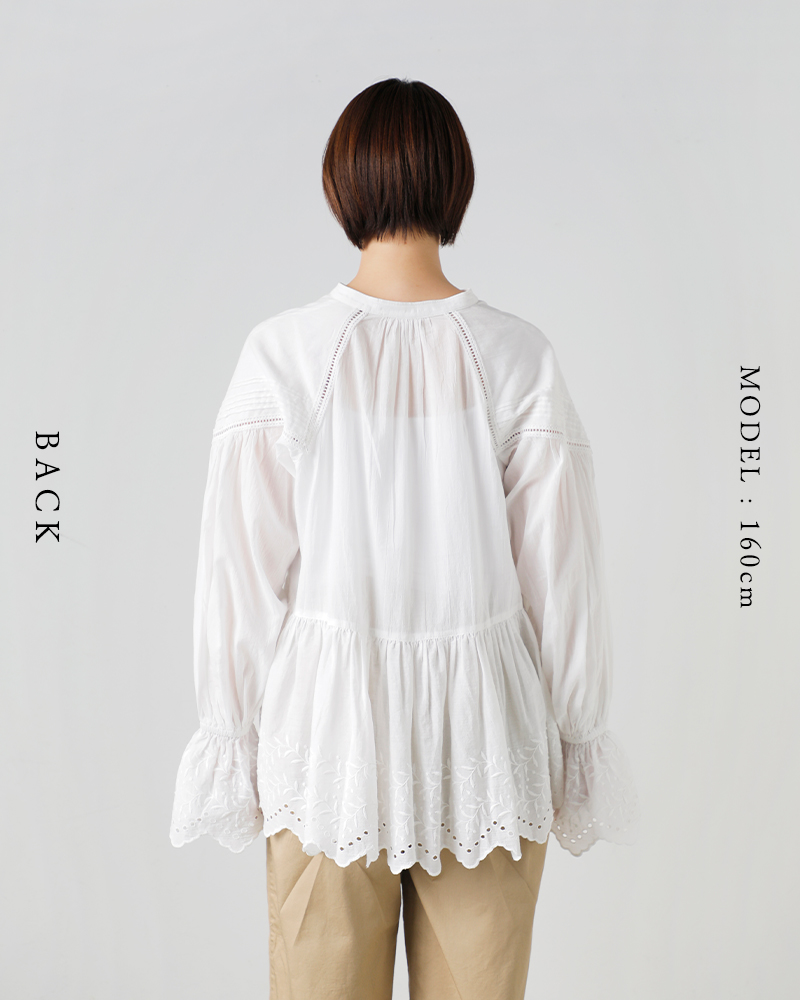 ne Quittez pas(ヌキテパ)コットンボイルホワイトクローバーカットワークギャザーブラウスCottonVoileWhiteCloverCutworkGatherBlouse010161wk1