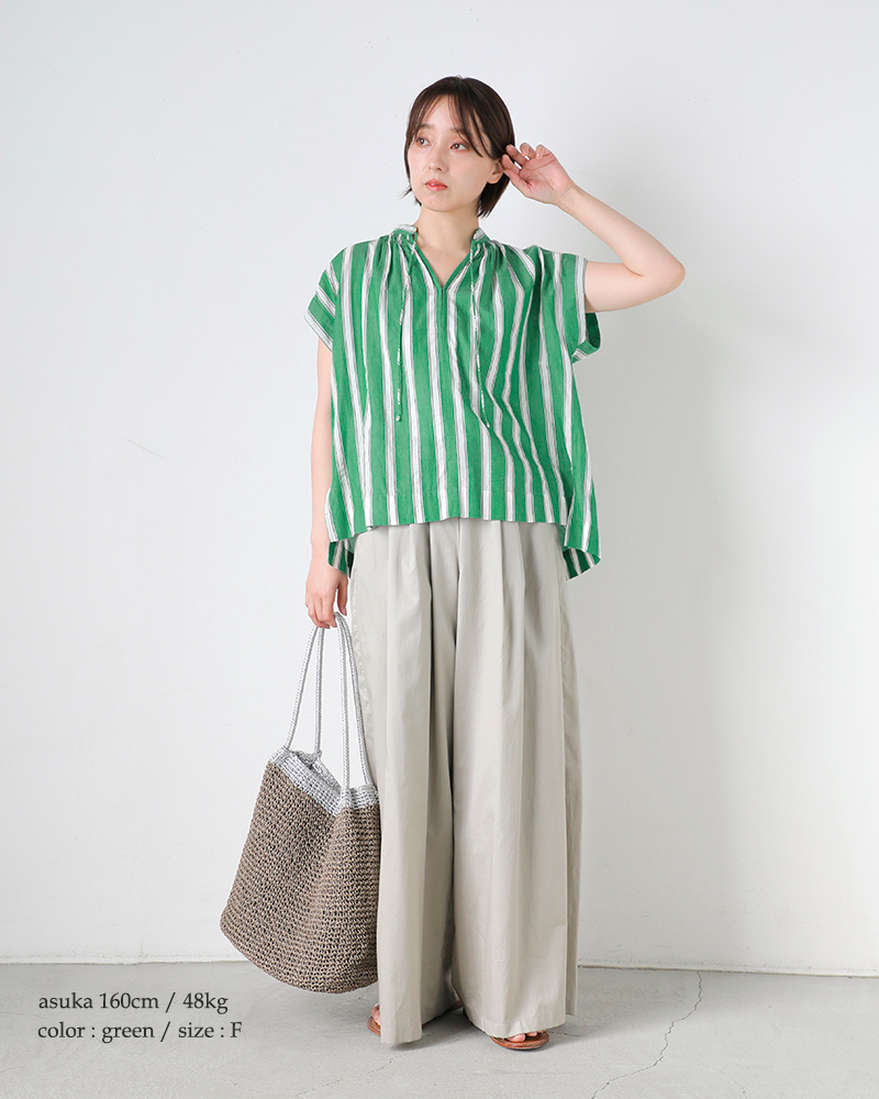 ne Quittez pas(ヌキテパ)コットンボイルストライプフレンチスリーブブラウスCottonVoileStripeFrenchSleeveBlouse010261wq4
