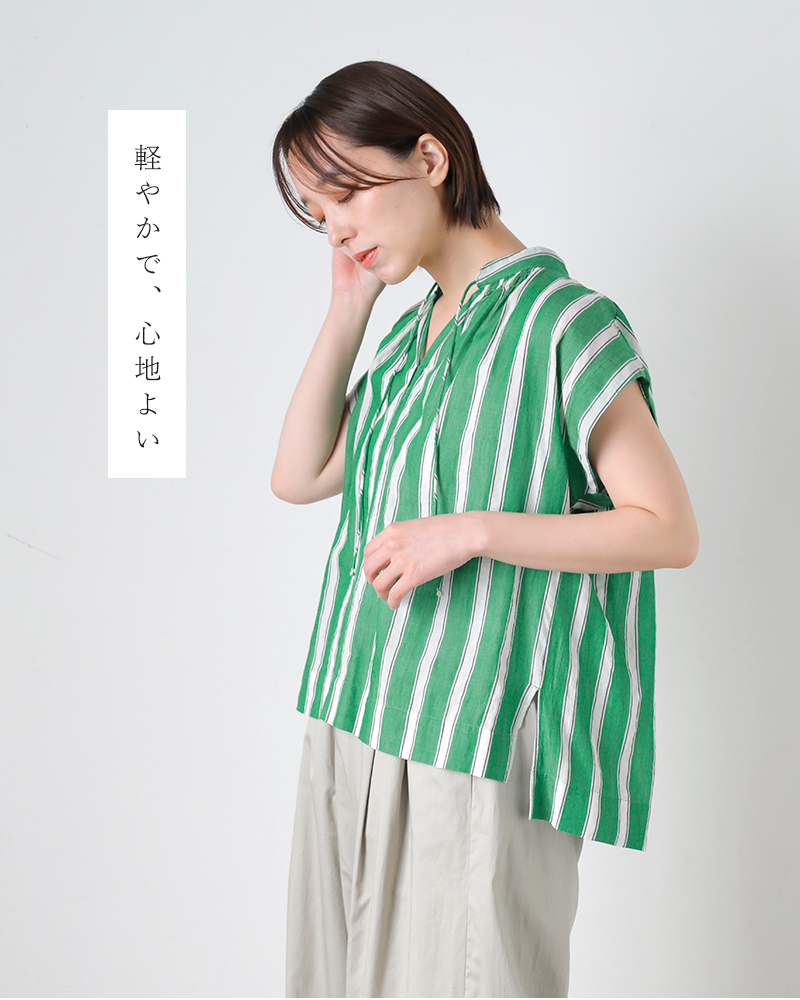 ne Quittez pas ヌキテパ コットンボイルストライプ フレンチスリーブ