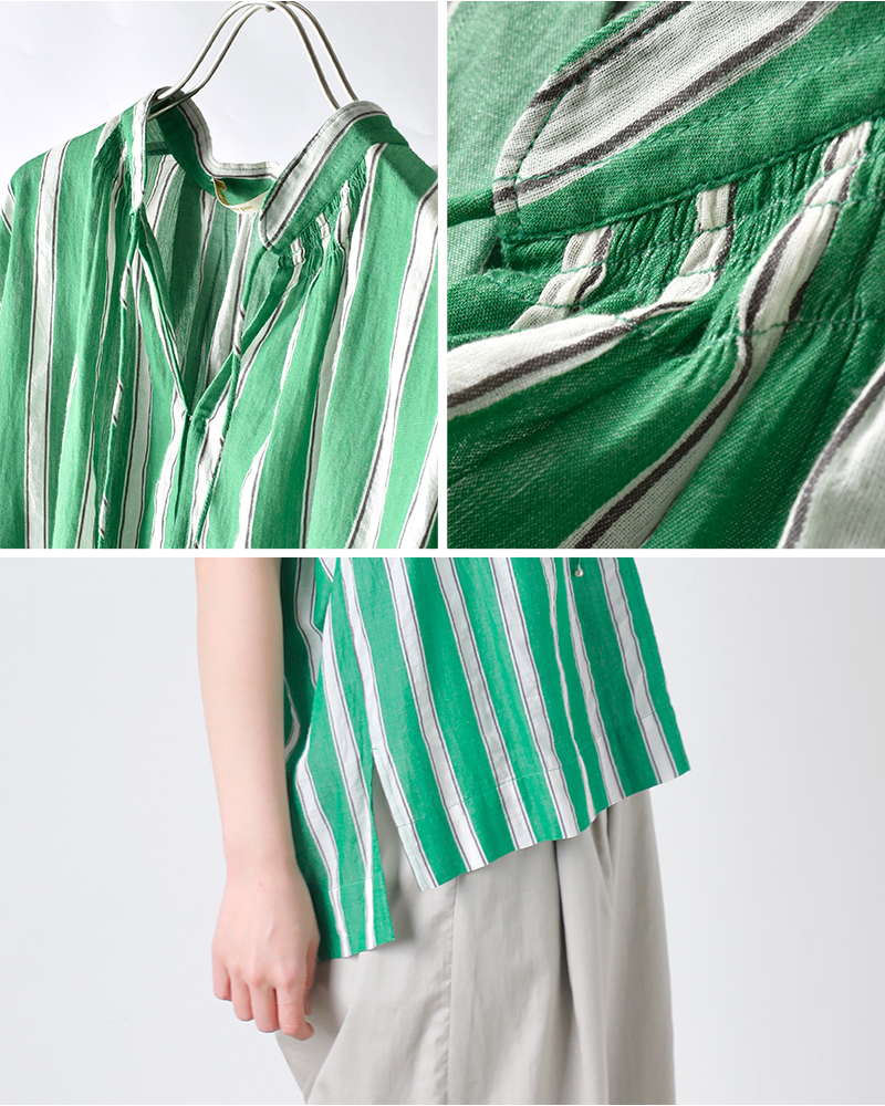 ne Quittez pas(ヌキテパ)コットンボイルストライプフレンチスリーブブラウスCottonVoileStripeFrenchSleeveBlouse010261wq4
