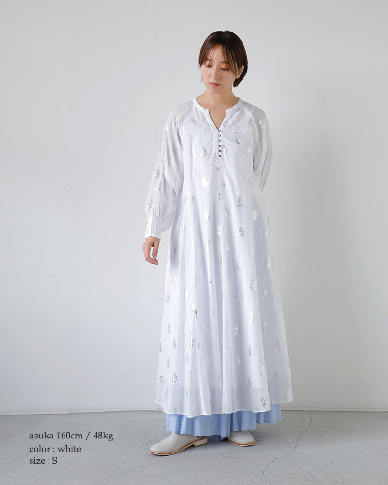 ne Quittez pas(ヌキテパ)コットンボイルフラワー箔プリントスリーブドレスCottonVoileFoilFlowerPrintSleeveDress010400cm2