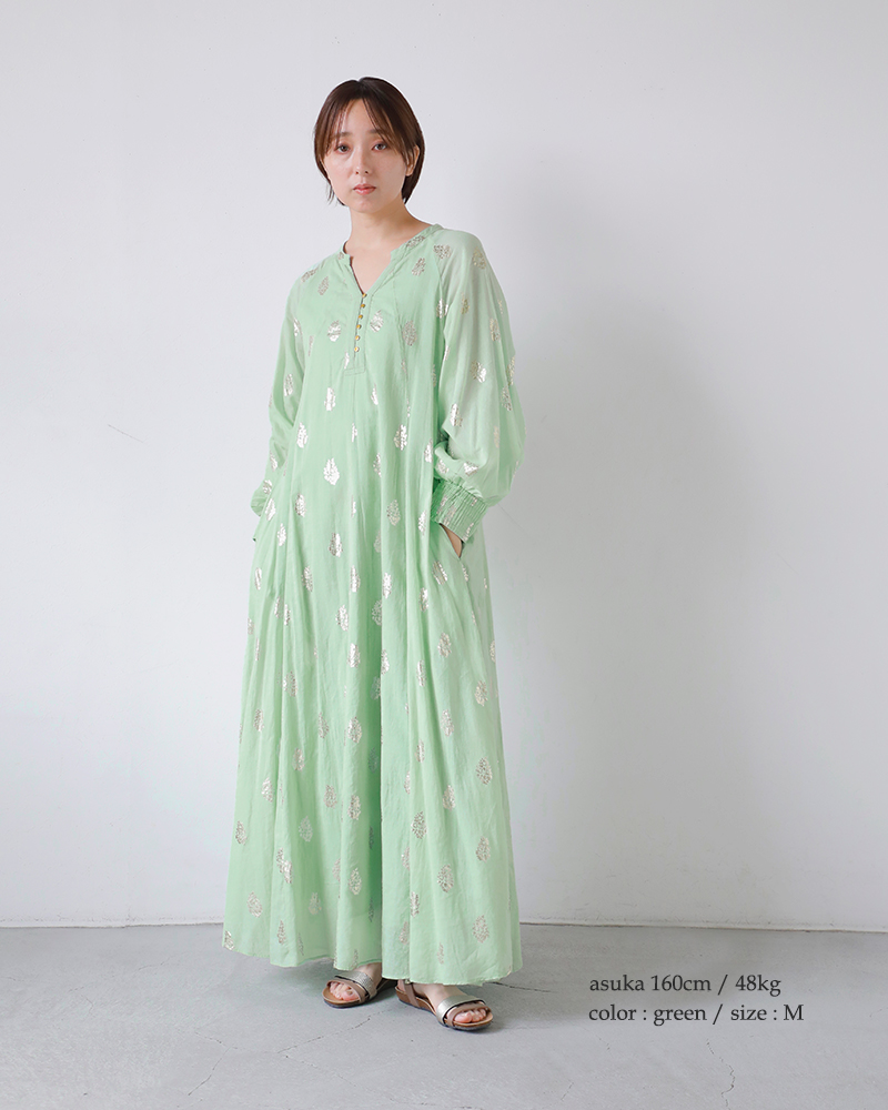 ne Quittez pas(ヌキテパ)コットンボイルフラワー箔プリントスリーブドレスCottonVoileFoilFlowerPrintSleeveDress010400cm2