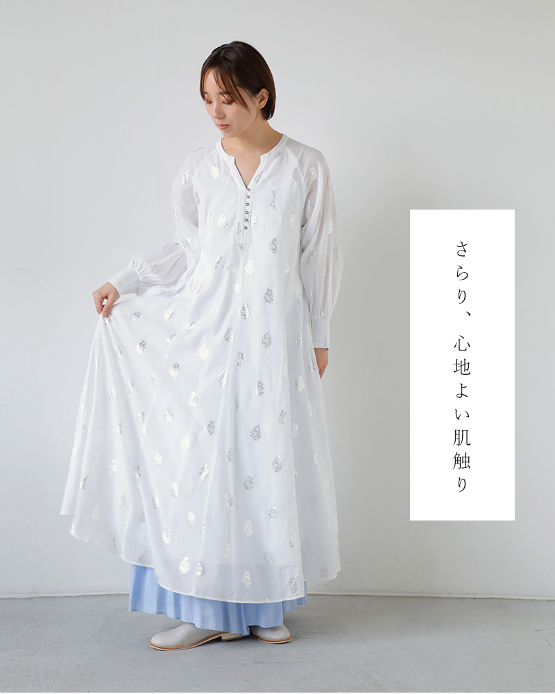 ne Quittez pas(ヌキテパ)コットンボイルフラワー箔プリントスリーブドレスCottonVoileFoilFlowerPrintSleeveDress010400cm2