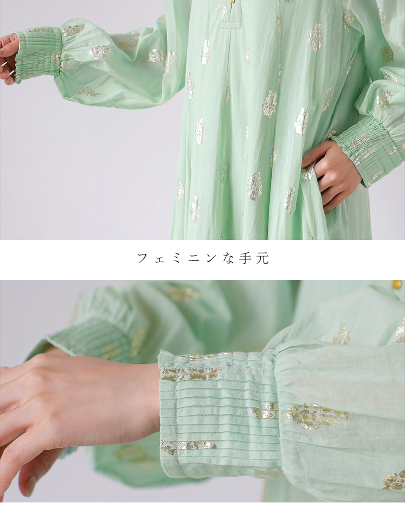 ne Quittez pas(ヌキテパ)コットンボイルフラワー箔プリントスリーブドレスCottonVoileFoilFlowerPrintSleeveDress010400cm2