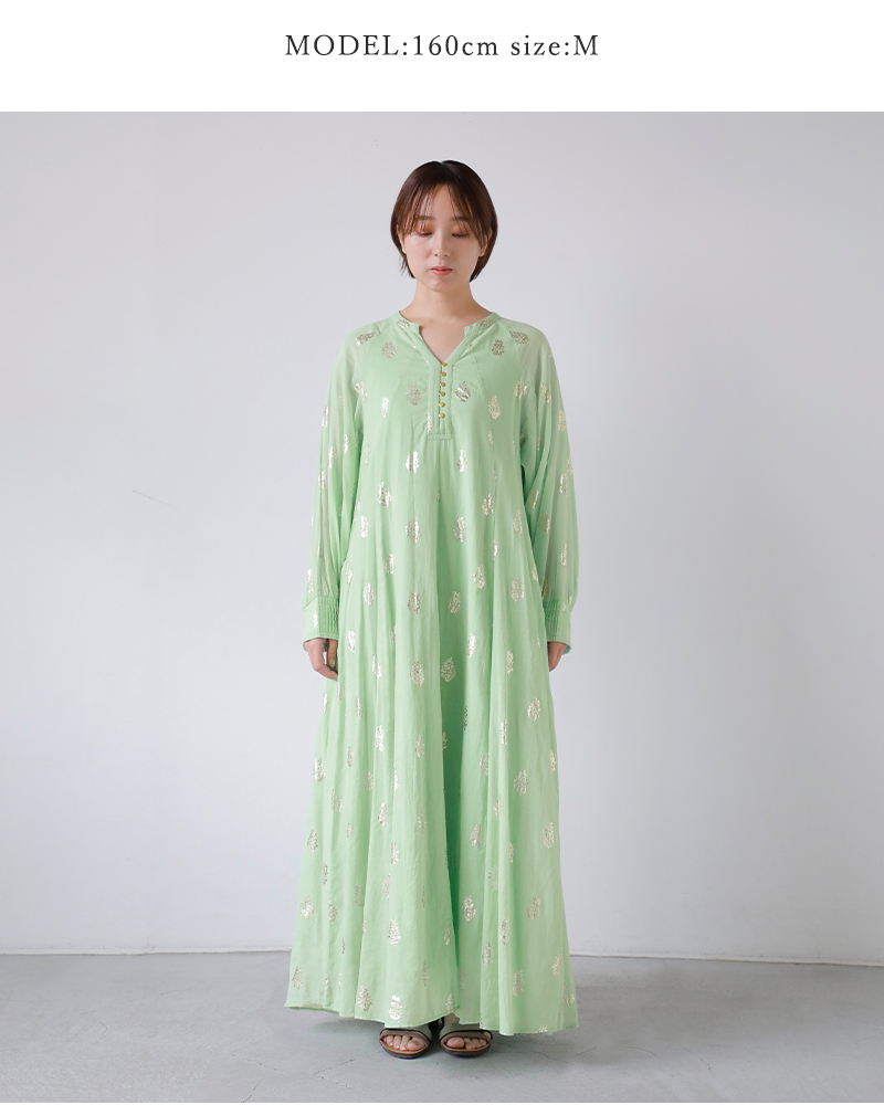 ne Quittez pas(ヌキテパ)コットンボイルフラワー箔プリントスリーブドレスCottonVoileFoilFlowerPrintSleeveDress010400cm2