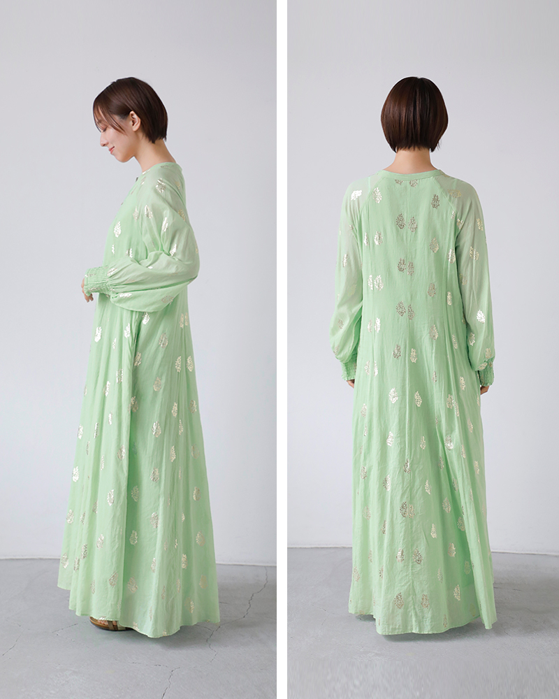 ne Quittez pas(ヌキテパ)コットンボイルフラワー箔プリントスリーブドレスCottonVoileFoilFlowerPrintSleeveDress010400cm2
