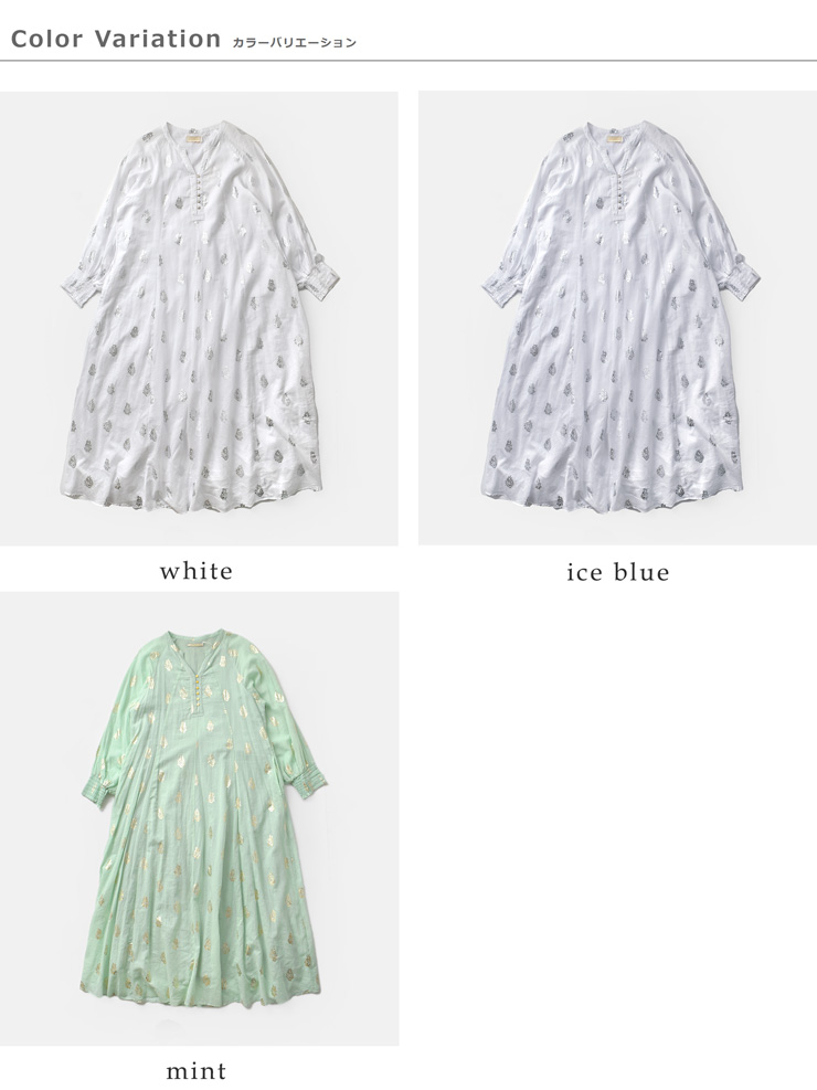 ne Quittez pas(ヌキテパ)コットンボイルフラワー箔プリントスリーブドレスCottonVoileFoilFlowerPrintSleeveDress010400cm2