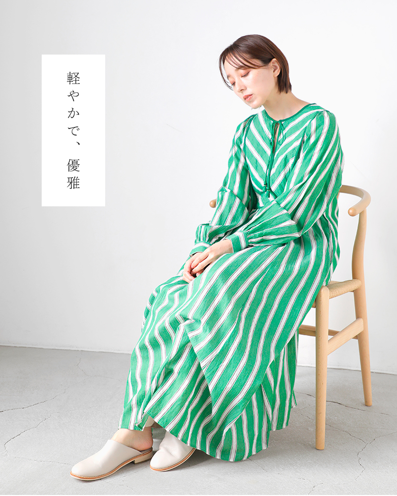 ne Quittez pas ヌキテパ コットンボイル ストライプ ギャザー ドレス