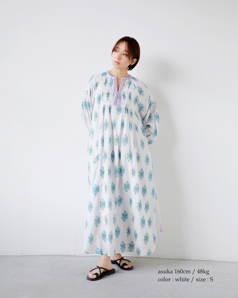 ne Quittez pas(ヌキテパ)コットンジャガードイベリスプリントピンタックドレスCottonJacquardIberisPrintPintuckDress010461wa1