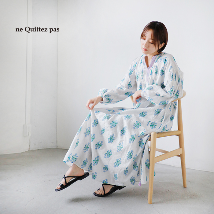 ne Quittez pas(ヌキテパ)コットンジャガードイベリスプリントピンタックドレスCottonJacquardIberisPrintPintuckDress010461wa1