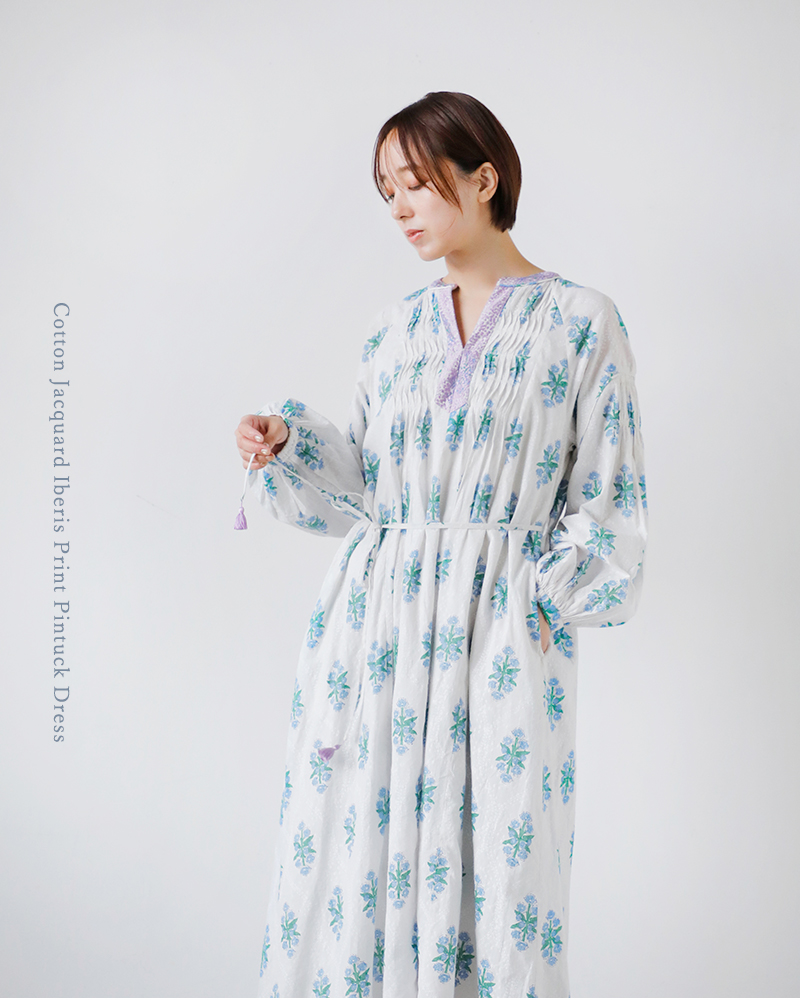 ne Quittez pas(ヌキテパ)コットンジャガードイベリスプリントピンタックドレスCottonJacquardIberisPrintPintuckDress010461wa1
