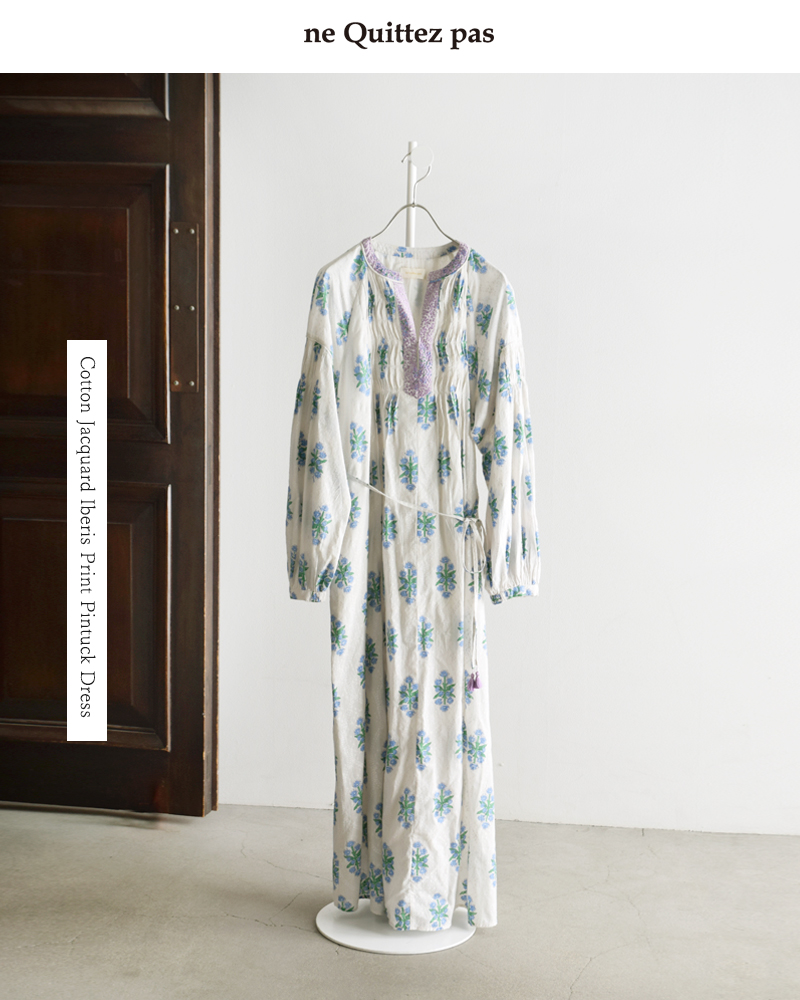 ne Quittez pas(ヌキテパ)コットンジャガードイベリスプリントピンタックドレスCottonJacquardIberisPrintPintuckDress010461wa1