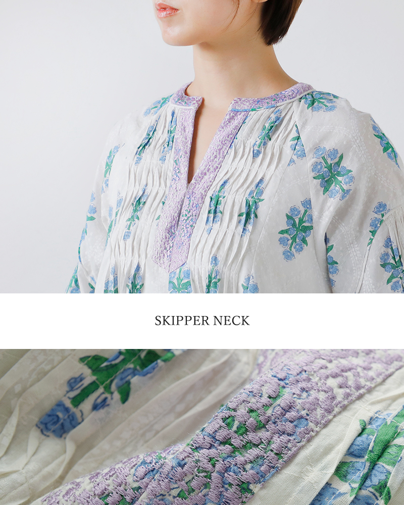 ne Quittez pas(ヌキテパ)コットンジャガードイベリスプリントピンタックドレスCottonJacquardIberisPrintPintuckDress010461wa1