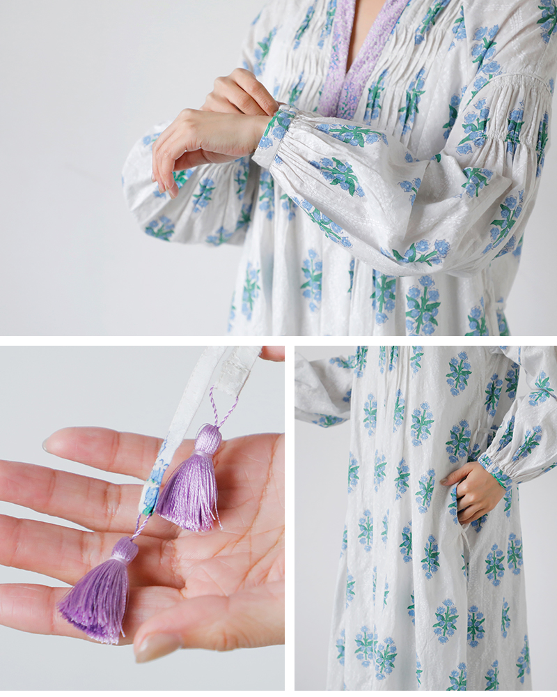 ne Quittez pas(ヌキテパ)コットンジャガードイベリスプリントピンタックドレスCottonJacquardIberisPrintPintuckDress010461wa1