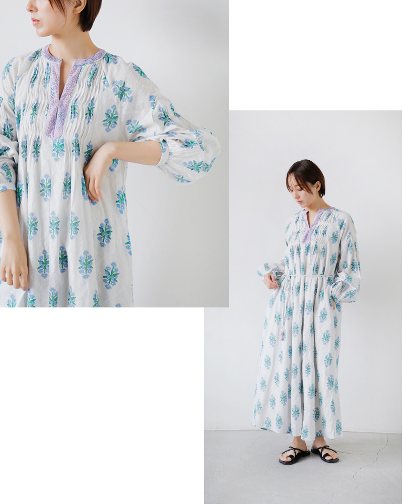 ne Quittez pas(ヌキテパ)コットンジャガードイベリスプリントピンタックドレスCottonJacquardIberisPrintPintuckDress010461wa1