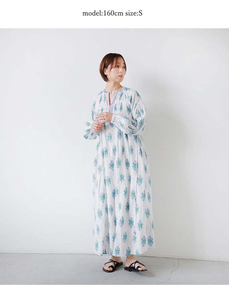 ne Quittez pas(ヌキテパ)コットンジャガードイベリスプリントピンタックドレスCottonJacquardIberisPrintPintuckDress010461wa1