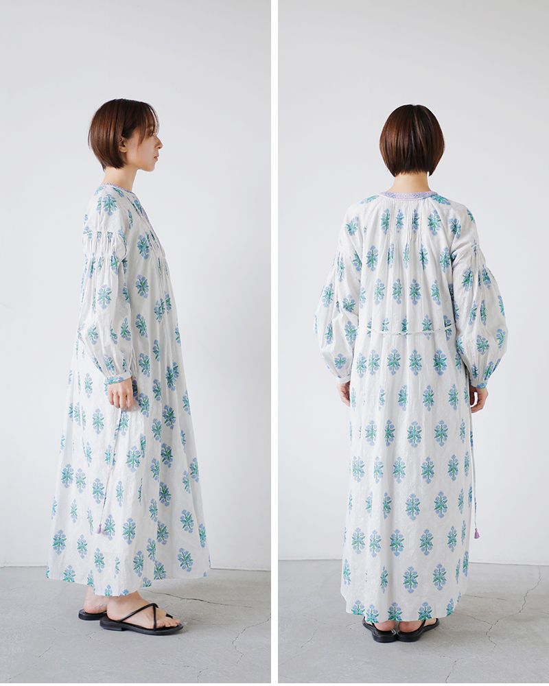 ne Quittez pas(ヌキテパ)コットンジャガードイベリスプリントピンタックドレスCottonJacquardIberisPrintPintuckDress010461wa1