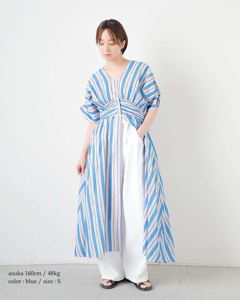 ne Quittez pas(ヌキテパ)コットンボイルストライプウエストギャザードレスCottonVoileStripeWaistGatherDress010461wn1