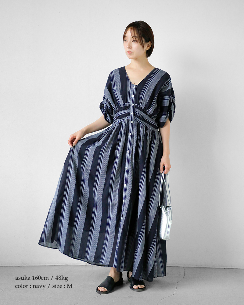 ne Quittez pas(ヌキテパ)コットンボイルストライプウエストギャザードレスCottonVoileStripeWaistGatherDress010461wn1