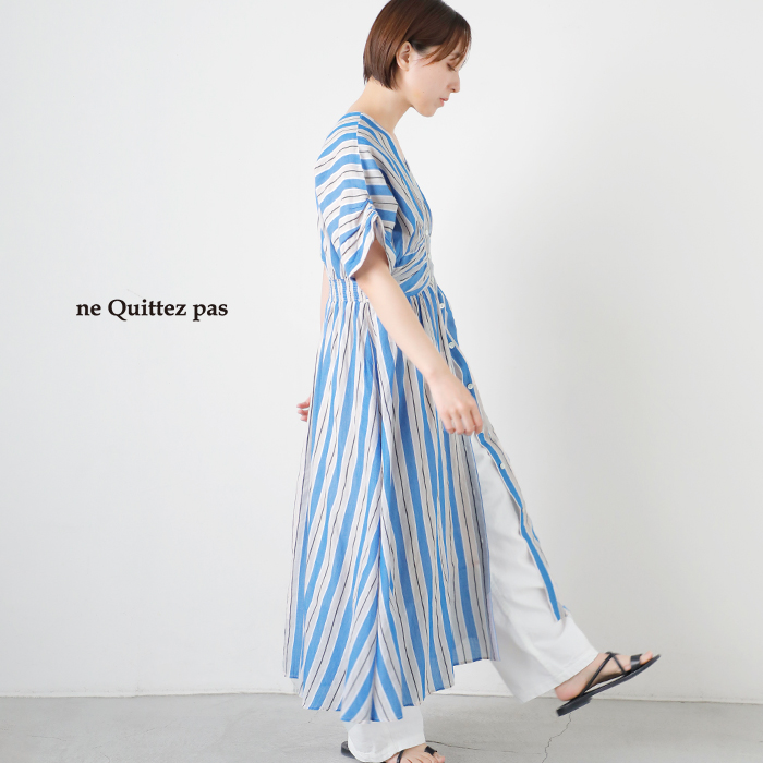 ne Quittez pas(ヌキテパ)コットンボイルストライプウエストギャザードレスCottonVoileStripeWaistGatherDress010461wn1